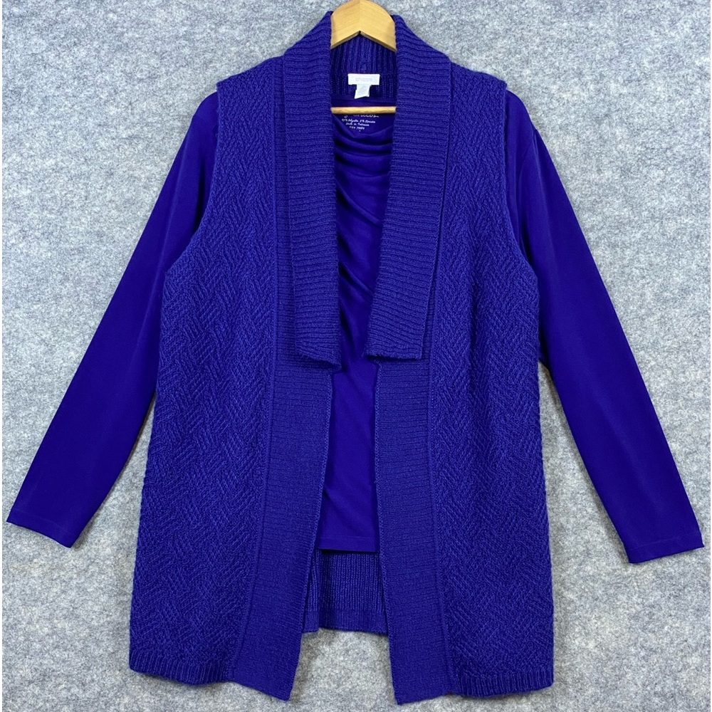 Chicos Mohair Blend Open‎ Drape Sleeveless Cardigan and Top Set Size 2/L Purple